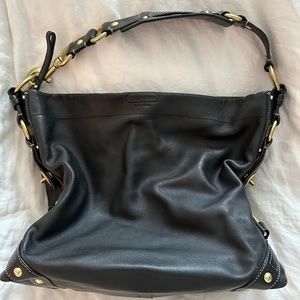 Coach Black Leather Satchel with Gold Accents